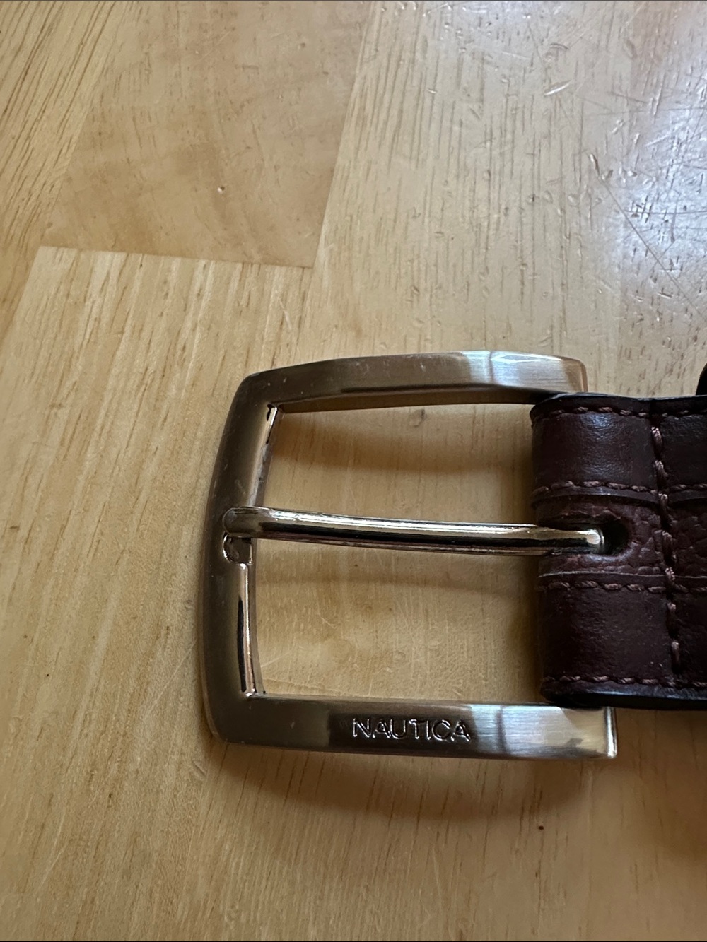 Nautica Brown Leather Belt with Silver Buckle